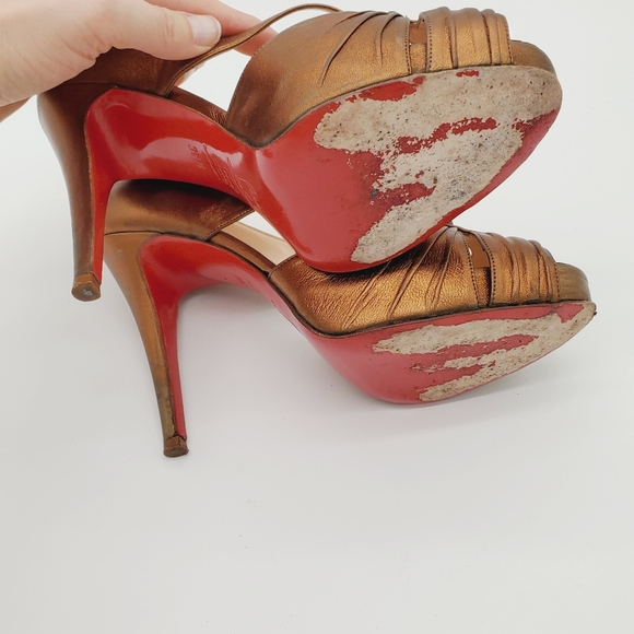 Christian Louboutin Bronze leather “Scissor Girl” Platform peep-toe pumps - Picture 13 of 16